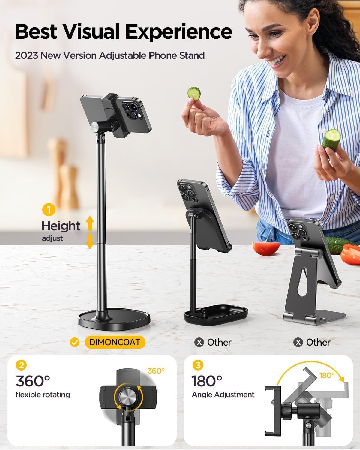 Phone Stand for Desk, Angle Height Adjustable Phone Holder for Desk, Aluminum Alloy Universal Iphone Stand Holder, Retractable Cell Phone Stand Recording Office for Iphone 16 15 Pro Max Plus - WORLD TIME VISITS