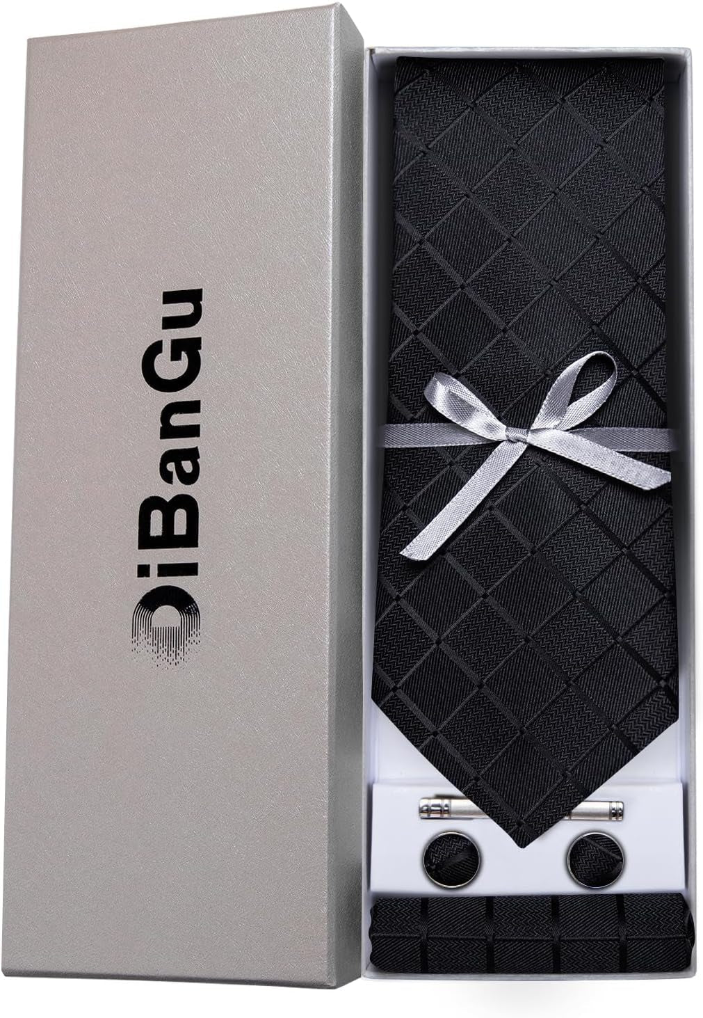 Plaid Ties for Men Silk Checkered Necktie and Pocket Square Cufflinks Tie Clip Set with Gift Box for Wedding Business