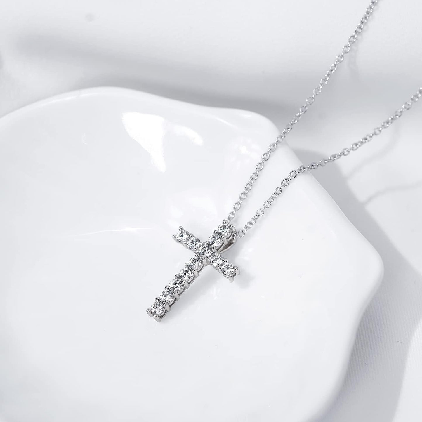 Platinum or Gold Plated Sterling Silver Cross Pendant Necklace with Infinite Elements Zirconia, 18"