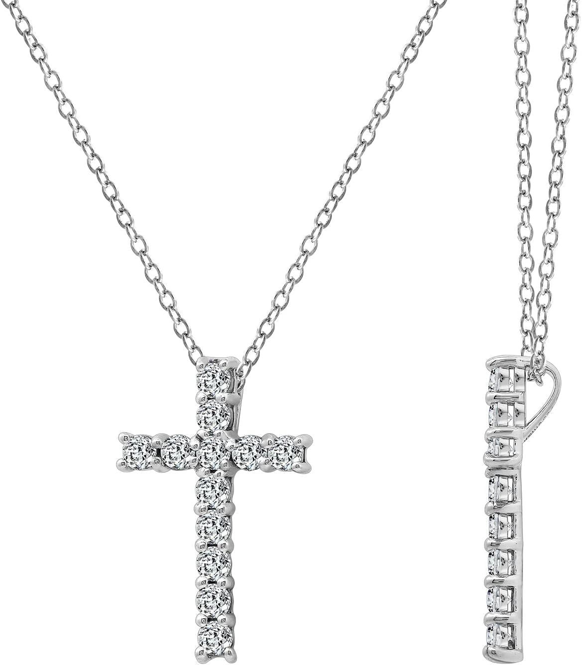 Platinum or Gold Plated Sterling Silver Cross Pendant Necklace with Infinite Elements Zirconia, 18" - WORLD TIME VISITS