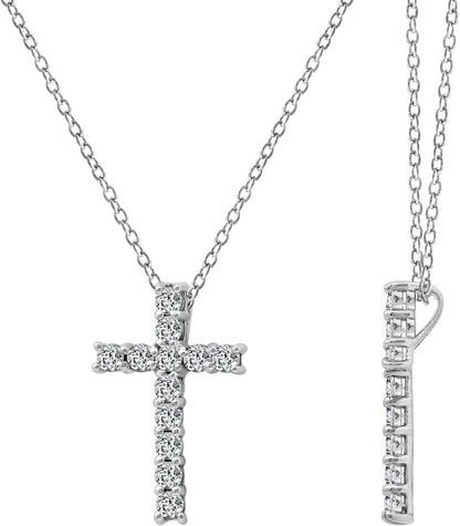 Platinum or Gold Plated Sterling Silver Cross Pendant Necklace with Infinite Elements Zirconia, 18" - WORLD TIME VISITS