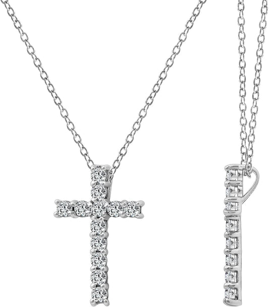 Platinum or Gold Plated Sterling Silver Cross Pendant Necklace with Infinite Elements Zirconia, 18" - WORLD TIME VISITS