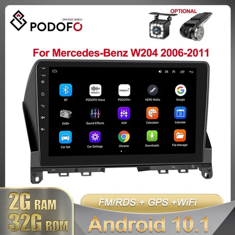 PODOFO【2+32G】HD 9'' Android 10.1 Car Radio Stereo with GPS Navigation Wifi Bluetooth FM/RDS for Mercedes - Benz W204 2006 - 2011 with 12LED Camera/ DVR (Optional) - WORLD TIME VISITS