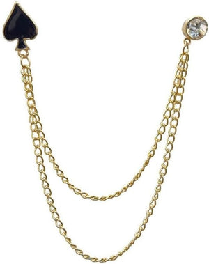 Poker Black Spade Long Chain Tassel Collar Brooch Pin for Women Girls Men Rhinestone Solitaire Playing Cards Gold Plated Link Pins Lapel Suit Coat Brooches Pins Punk Jewelry Gifts Clothes Accessories