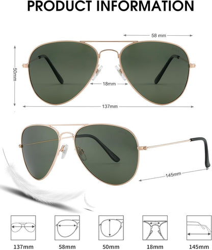 Polarized Aviator Sunglasses for Women Men, UV400 Protection Lens and Lightweight Metal Pilot Frame