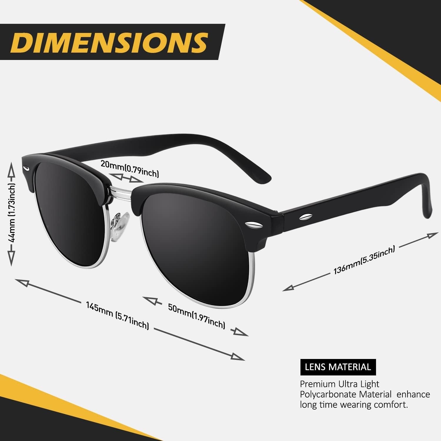Polarized Semi Rimless Sunglasses for Men Women, Classic Retro Shades Half Frame Driving Sun Glasses UV Protection - WORLD TIME VISITS