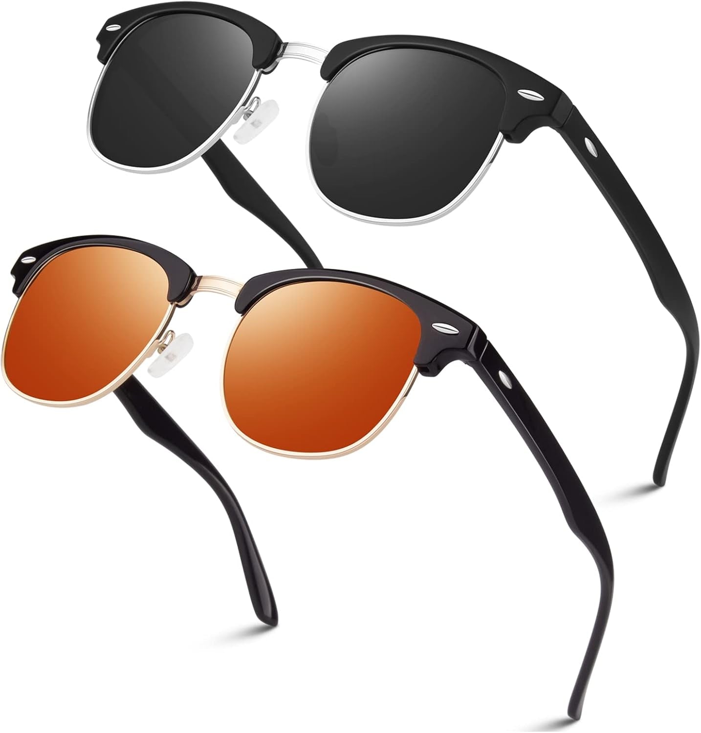 Polarized Semi Rimless Sunglasses for Men Women, Classic Retro Shades Half Frame Driving Sun Glasses UV Protection - WORLD TIME VISITS