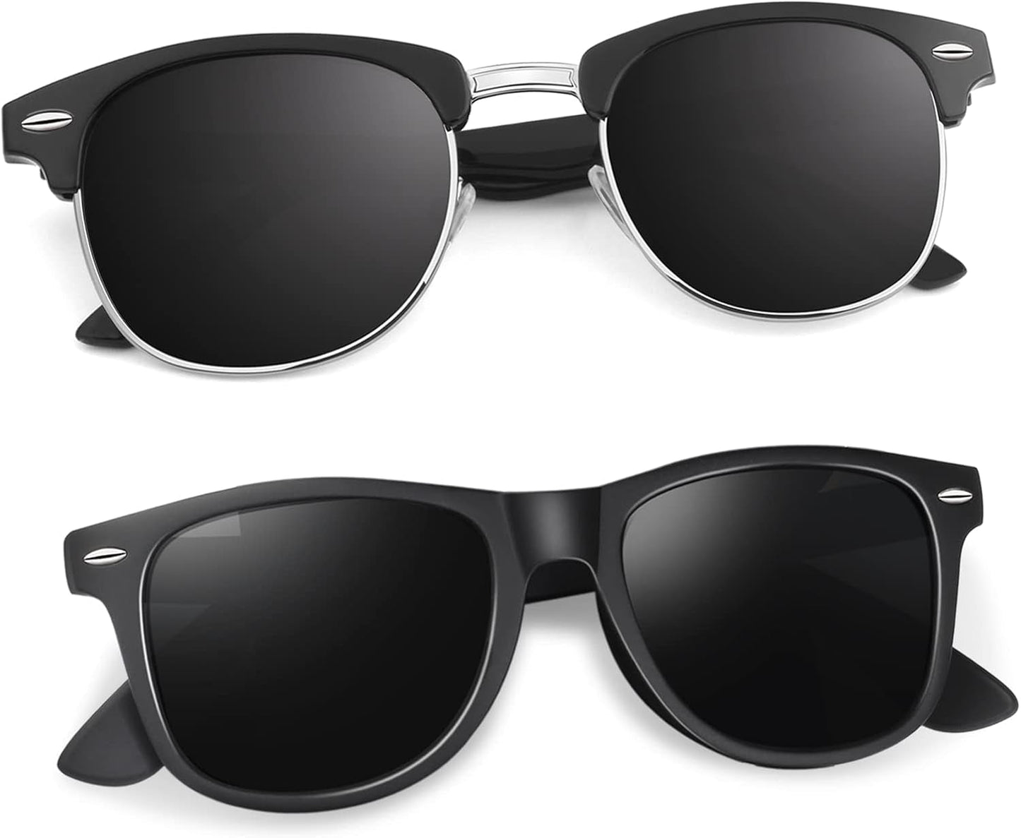 Polarized Semi Rimless Sunglasses for Men Women, Classic Retro Shades Half Frame Driving Sun Glasses UV Protection - WORLD TIME VISITS