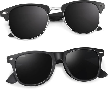 Polarized Semi Rimless Sunglasses for Men Women, Classic Retro Shades Half Frame Driving Sun Glasses UV Protection - WORLD TIME VISITS