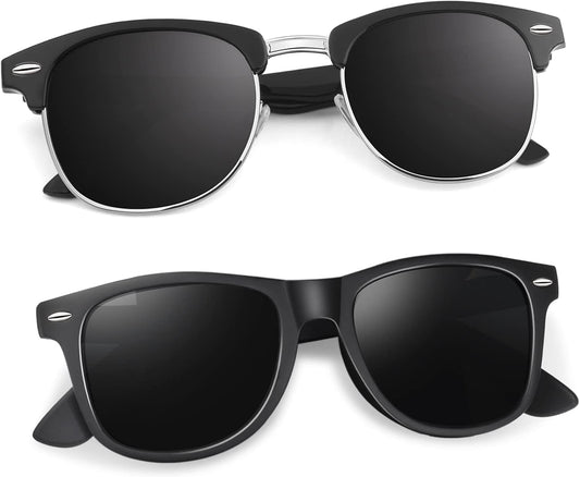 Polarized Semi Rimless Sunglasses for Men Women, Classic Retro Shades Half Frame Driving Sun Glasses UV Protection - WORLD TIME VISITS