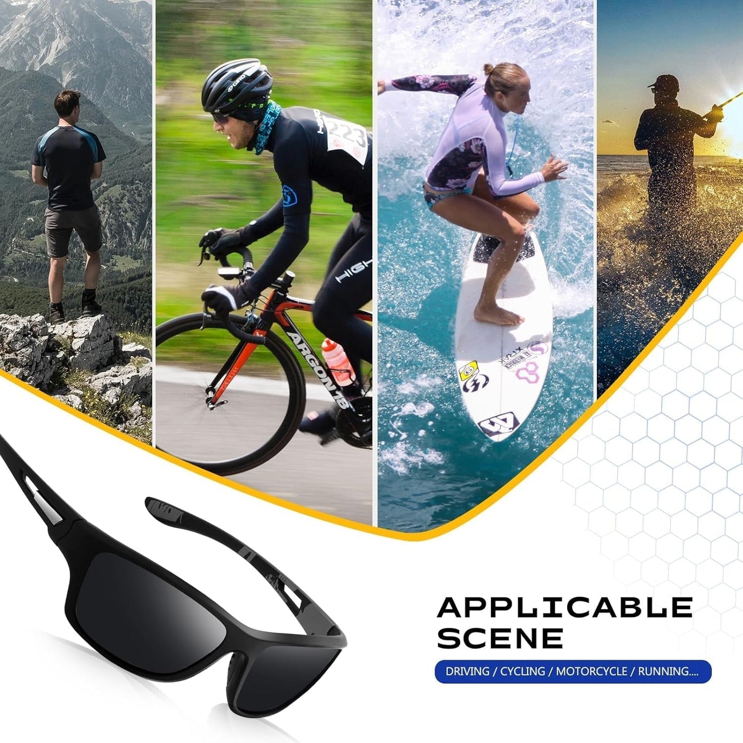 Polarized Sports Sunglasses for Men: UV400 Protection Glasses Womens Wrap around Goggles for Driving Fishing