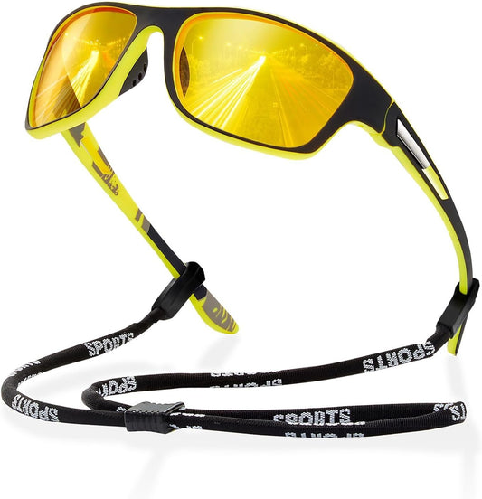 Polarized Sports Sunglasses for Men: UV400 Protection Glasses Womens Wrap around Goggles for Driving Fishing - WORLD TIME VISITS