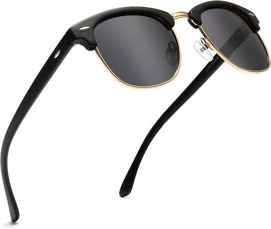 Polarized Sunglasses for Men and Women, Classic Half - Frame Retro Shades for Driving, Travel, and Outdoor Activities - WORLD TIME VISITS
