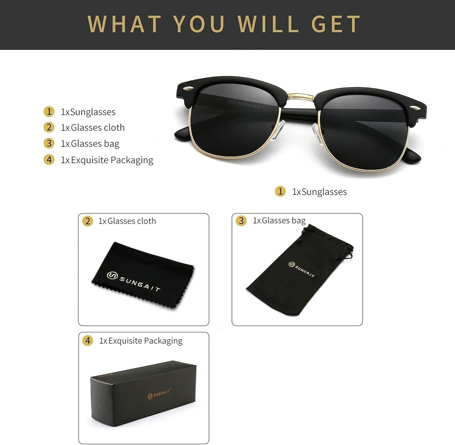 Polarized Sunglasses for Men and Women, Classic Half-Frame Retro Shades for Driving, Travel, and Outdoor Activities