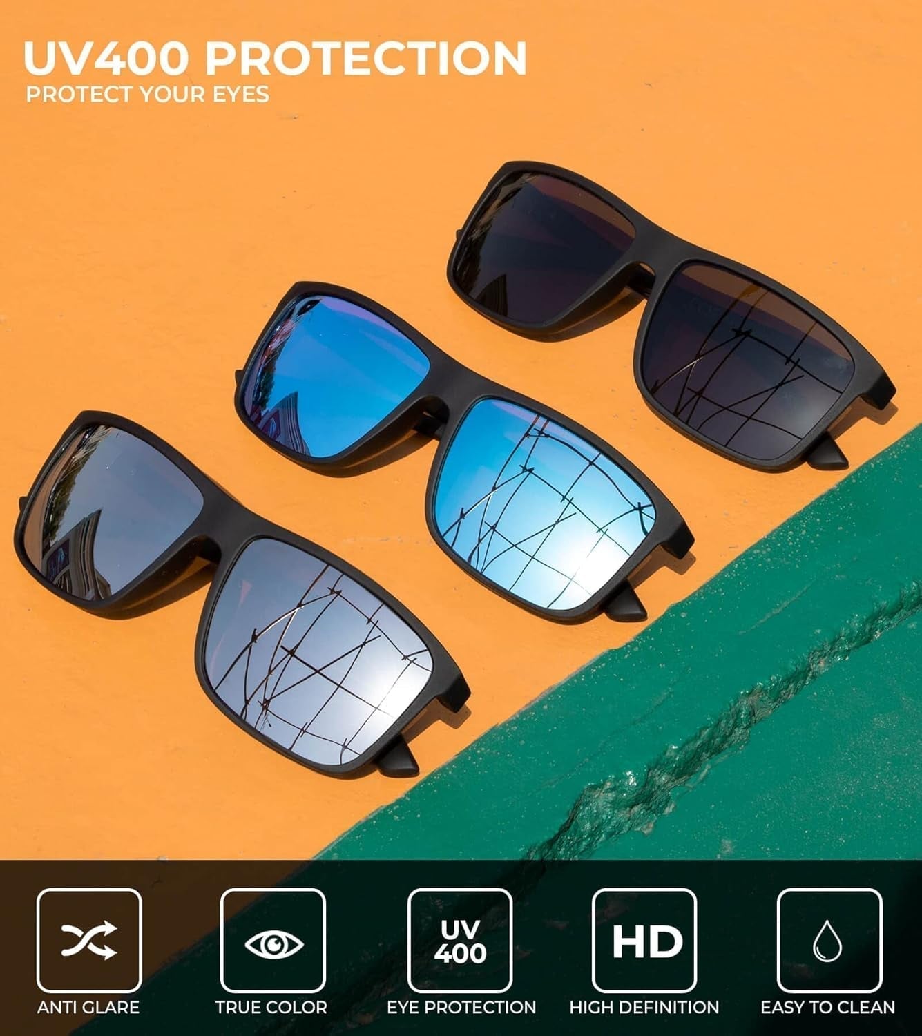 Polarized Sunglasses for Men and Women, Mens Sun Glasses with UV Protection for Driving Fishing Golf (3 Packs)