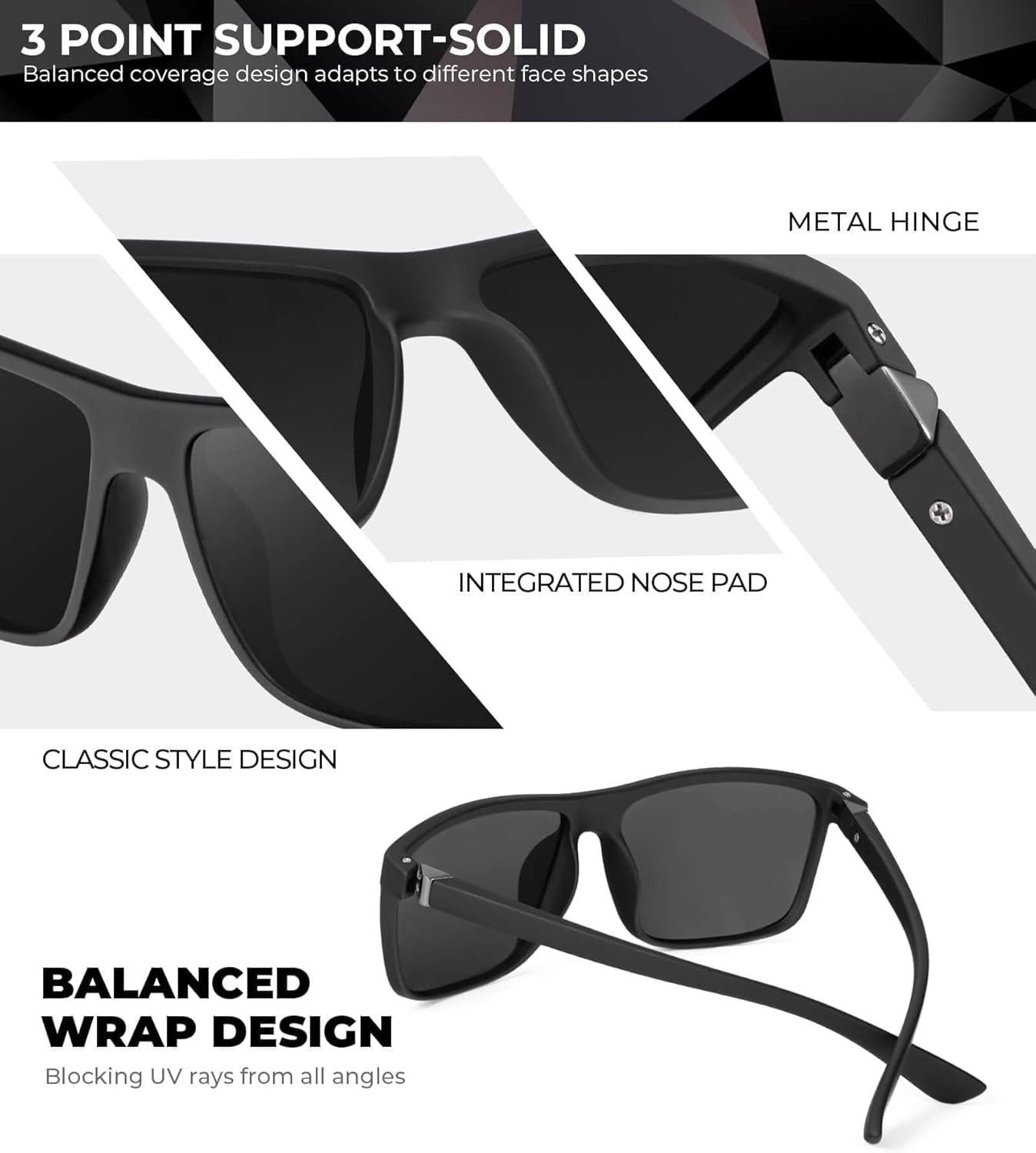 Polarized Sunglasses for Men and Women, Mens Sun Glasses with UV Protection for Driving Fishing Golf (3 Packs)