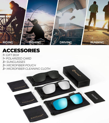 Polarized Sunglasses for Men and Women, Mens Sun Glasses with UV Protection for Driving Fishing Golf (3 Packs)