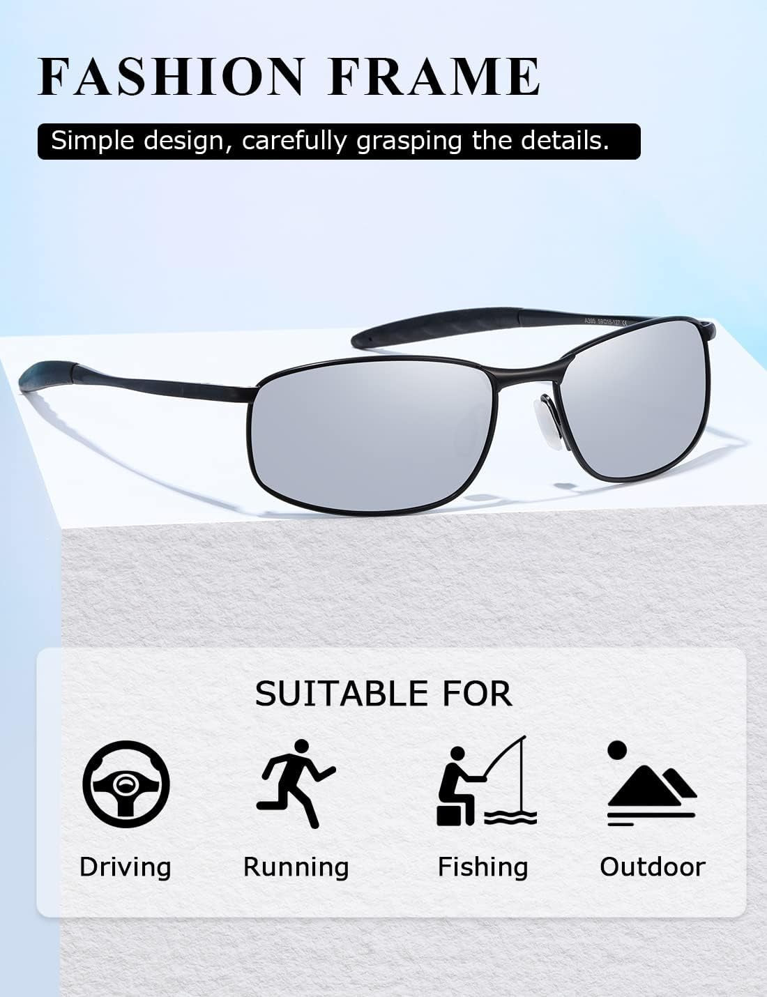 Polarized Sunglasses for Men Rectangle Metal Frame Retro Sun Glasses AE0395