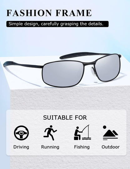 Polarized Sunglasses for Men Rectangle Metal Frame Retro Sun Glasses AE0395