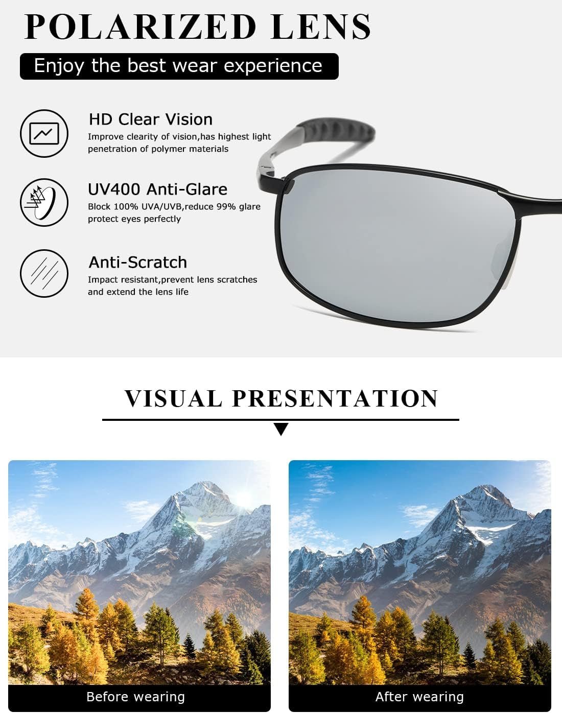Polarized Sunglasses for Men Rectangle Metal Frame Retro Sun Glasses AE0395
