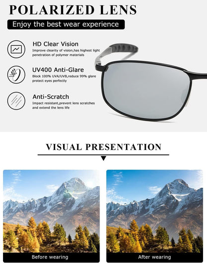 Polarized Sunglasses for Men Rectangle Metal Frame Retro Sun Glasses AE0395
