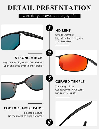 Polarized Sunglasses for Men Rectangle Metal Frame Retro Sun Glasses AE0395