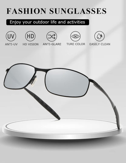 Polarized Sunglasses for Men Rectangle Metal Frame Retro Sun Glasses AE0395