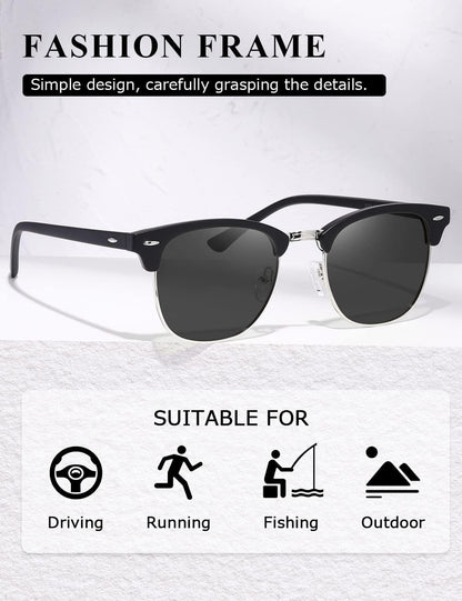 Polarized Sunglasses for Women and Men Semi Rimless Frame Retro Sun Glasses AE0369