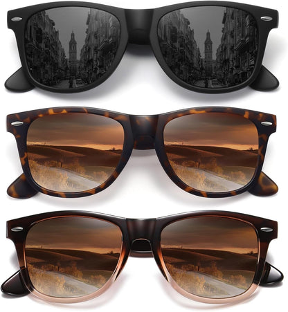 Polarized Sunglasses for Women Men Classic Retro Trendy Driving Sun Glasses UV400 Protection (3 Pack) - WORLD TIME VISITS