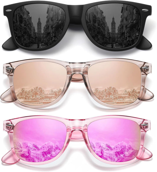 Polarized Sunglasses for Women Men Classic Retro Trendy Driving Sun Glasses UV400 Protection (3 Pack) - WORLD TIME VISITS