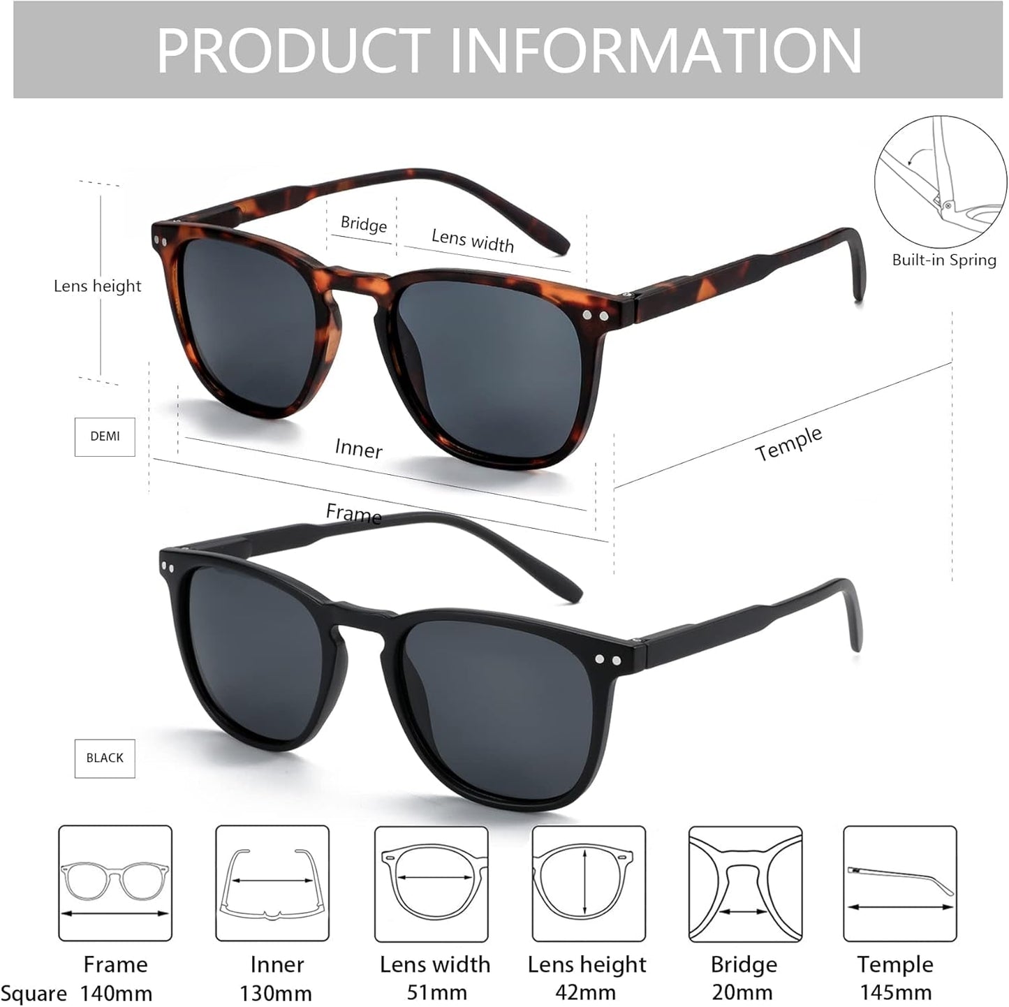 Polarized Sunglasses for Women Men: Retro Shades round | Square Frame UV Protection 2 Pack