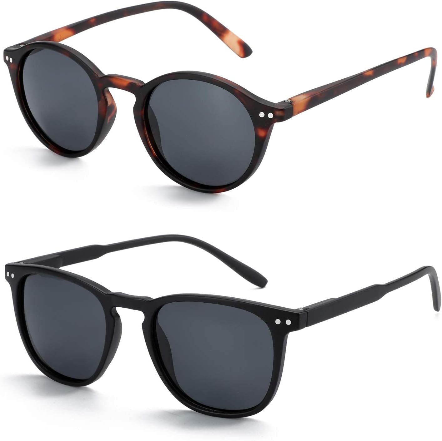Polarized Sunglasses for Women Men: Retro Shades round | Square Frame UV Protection 2 Pack - WORLD TIME VISITS
