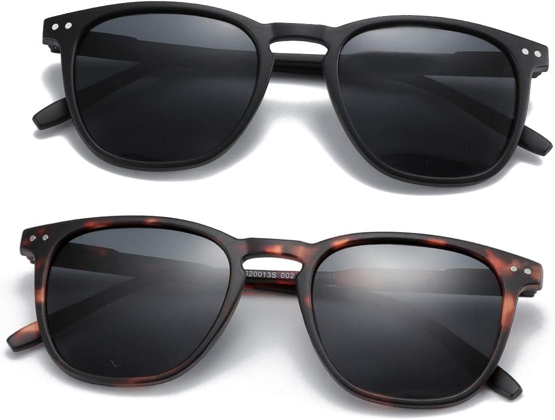 Polarized Sunglasses for Women Men: Retro Shades round | Square Frame UV Protection 2 Pack