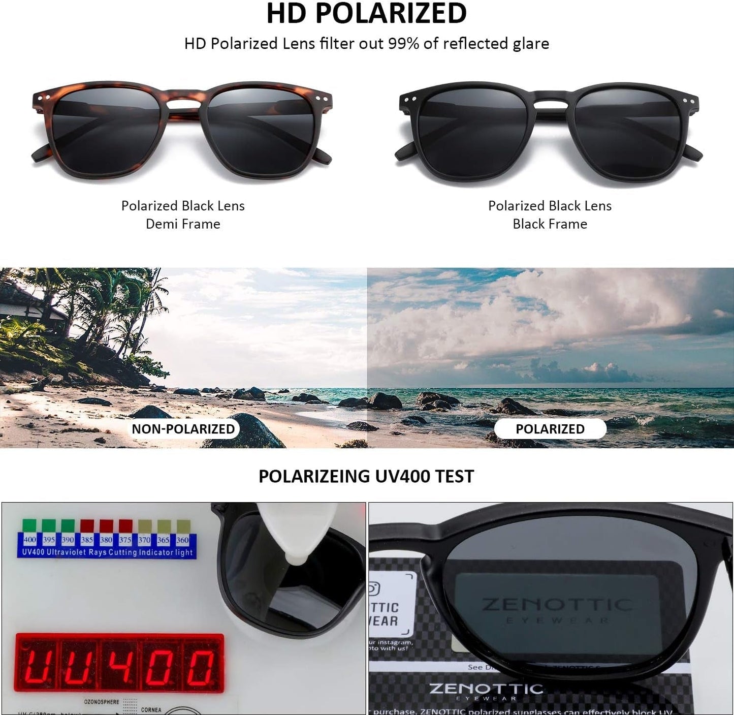 Polarized Sunglasses for Women Men: Retro Shades round | Square Frame UV Protection 2 Pack