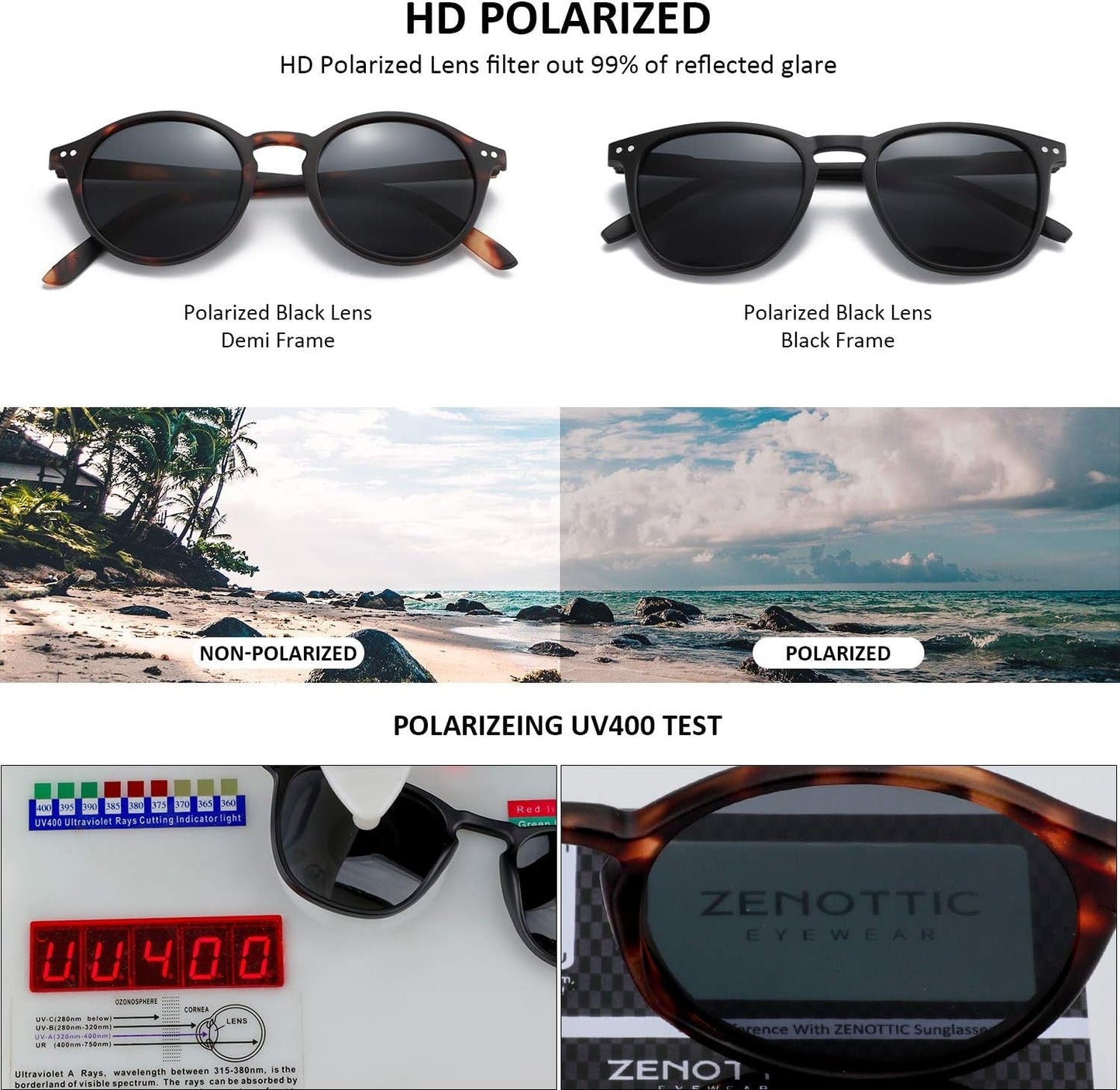 Polarized Sunglasses for Women Men: Retro Shades round | Square Frame UV Protection 2 Pack