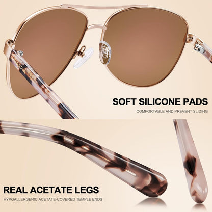 Polarized Sunglasses for Women UV Protection Acetate Arms Metal Frame Woman'S Shades CA3216