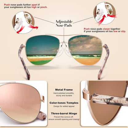 Polarized Sunglasses for Women UV Protection Acetate Arms Metal Frame Woman'S Shades CA3216