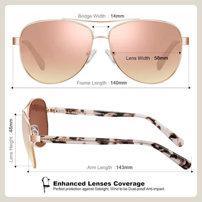 Polarized Sunglasses for Women UV Protection Acetate Arms Metal Frame Woman'S Shades CA3216 - WORLD TIME VISITS