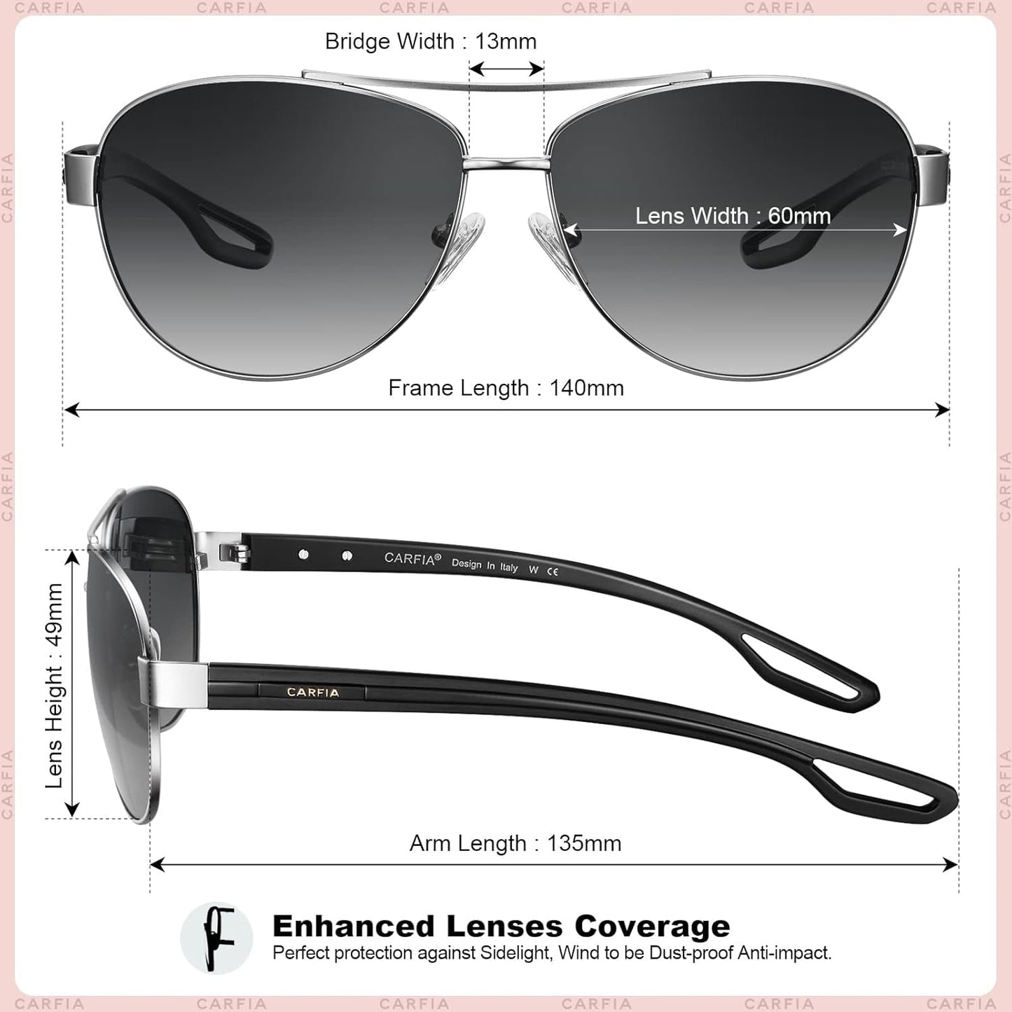 Polarized Sunglasses for Women UV Protection Ultra-Lightweight Comfort Metal Frame Driving Glasses CA3210