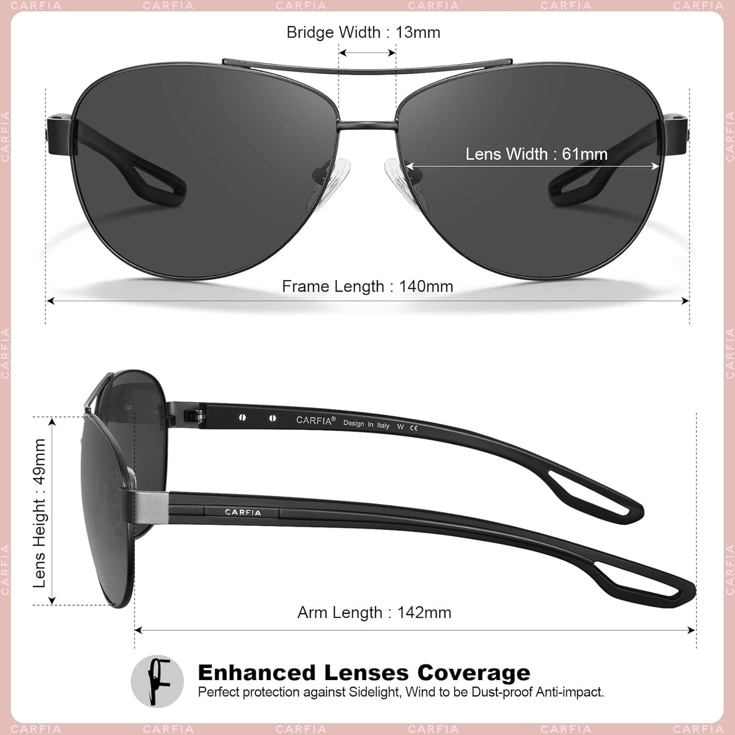 Polarized Sunglasses for Women UV Protection Ultra - Lightweight Comfort Metal Frame Driving Glasses CA3210 - WORLD TIME VISITS
