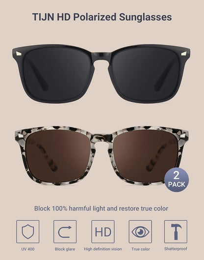 Polarized Sunglasses for Womens and Mens,Classic Square Frames Shades for UV Protection, Stylish and Trendy Sunnies