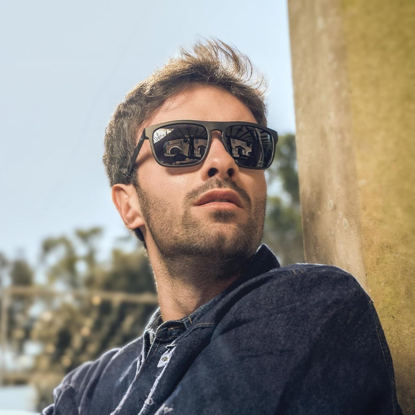 Polarized Sunglasses Men Square: Unbreakable TR90 Frame Carbon Fiber Temple UV400 Protection Sun Glasses for Driving - WORLD TIME VISITS