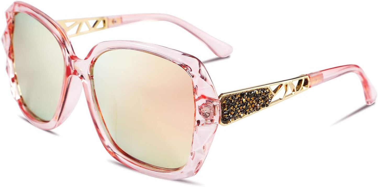 Polarized Women Square Sunglasses Sparkling Composite Shiny Frame B2289 - WORLD TIME VISITS