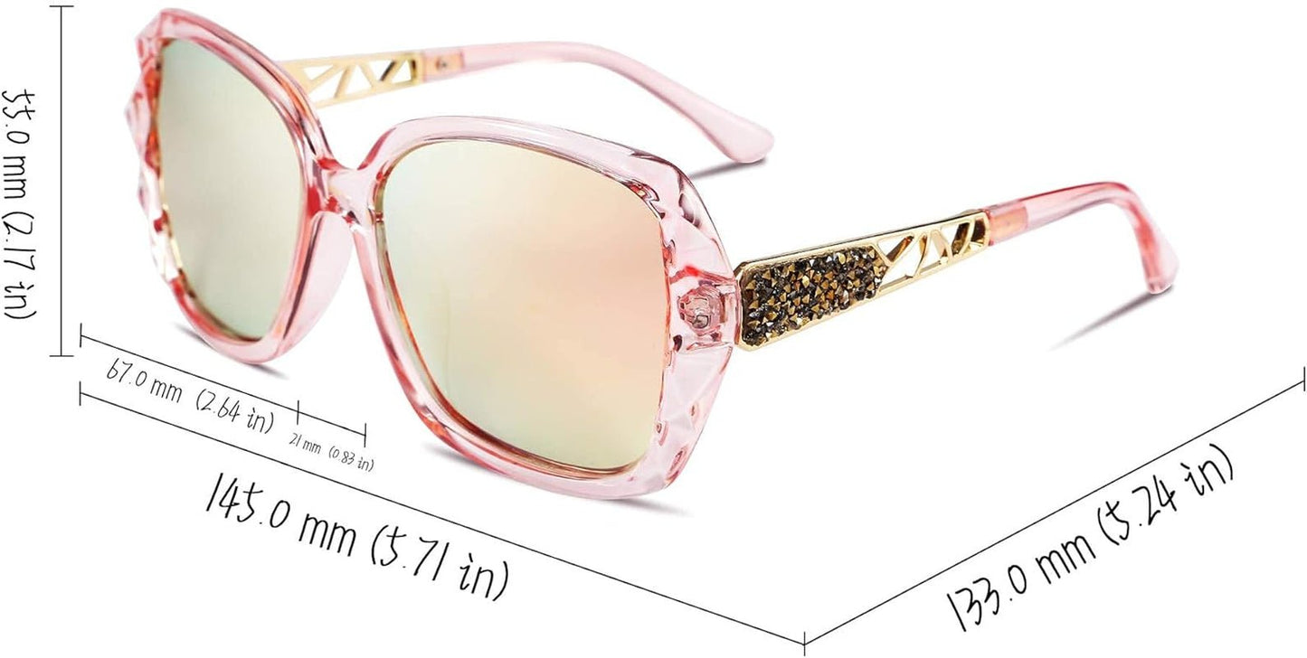 Polarized Women Square Sunglasses Sparkling Composite Shiny Frame B2289