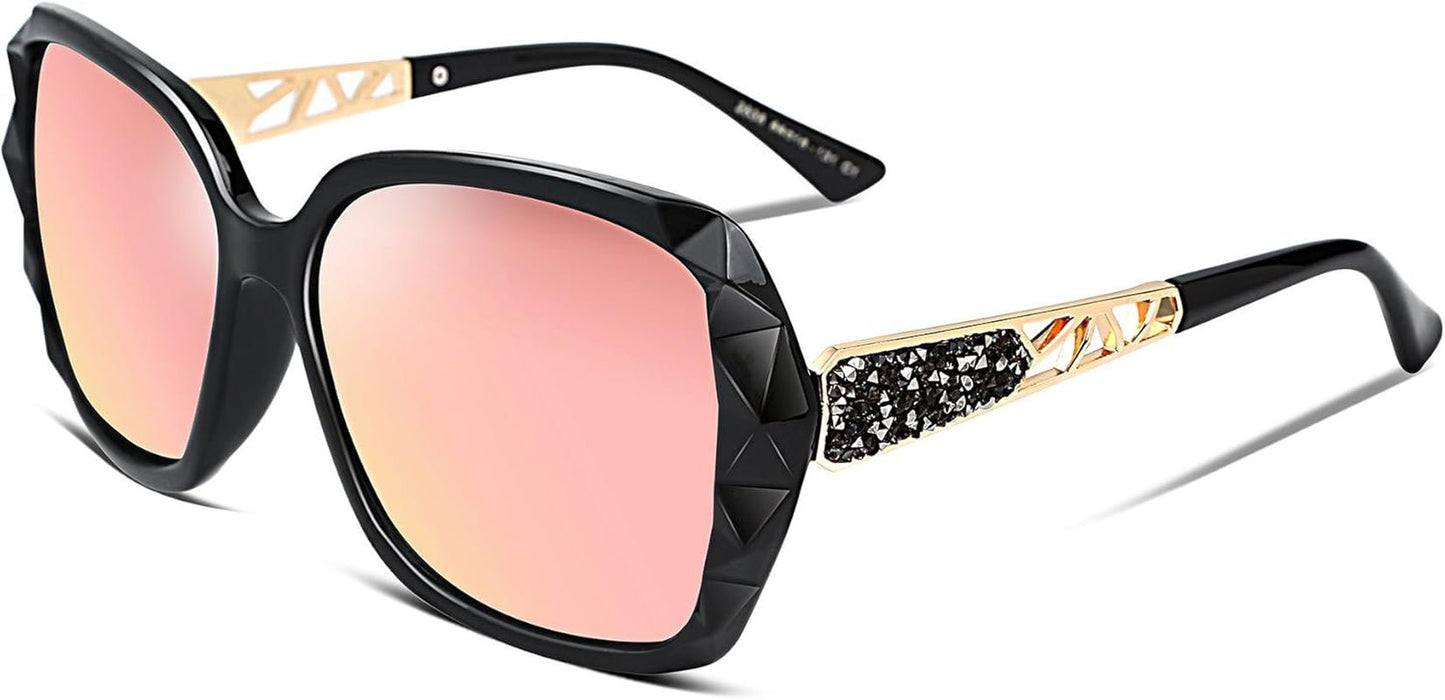 Polarized Women Square Sunglasses Sparkling Composite Shiny Frame B2289 - WORLD TIME VISITS