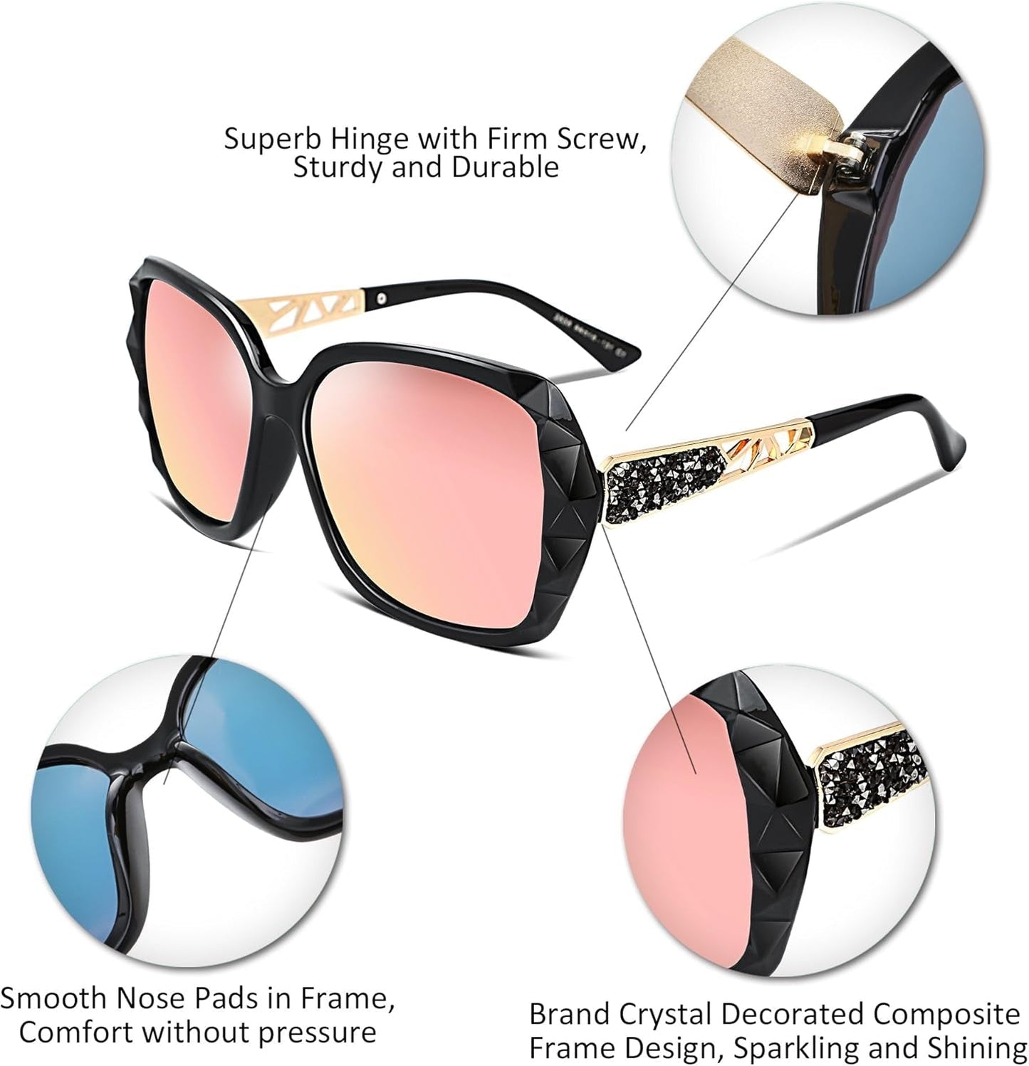 Polarized Women Square Sunglasses Sparkling Composite Shiny Frame B2289