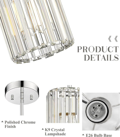 Polished Chrome Crystal Pendant Light, Modern Hanging Light Fixture, Mini Chandelier for Kitchen Dinning Room Bedroom, CKPL5510-1P-PC