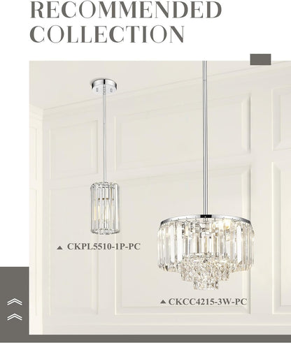 Polished Chrome Crystal Pendant Light, Modern Hanging Light Fixture, Mini Chandelier for Kitchen Dinning Room Bedroom, CKPL5510-1P-PC
