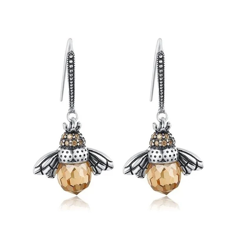 Popular Elegant Bee Design Gemstone Topaz Pendant Necklace/Earring/Ring/Bracelet 925 Silver Jewelry Set Mother's Day Gifts