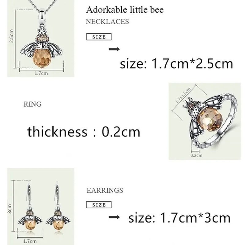 Popular Elegant Bee Design Gemstone Topaz Pendant Necklace/Earring/Ring/Bracelet 925 Silver Jewelry Set Mother's Day Gifts - WORLD TIME VISITS
